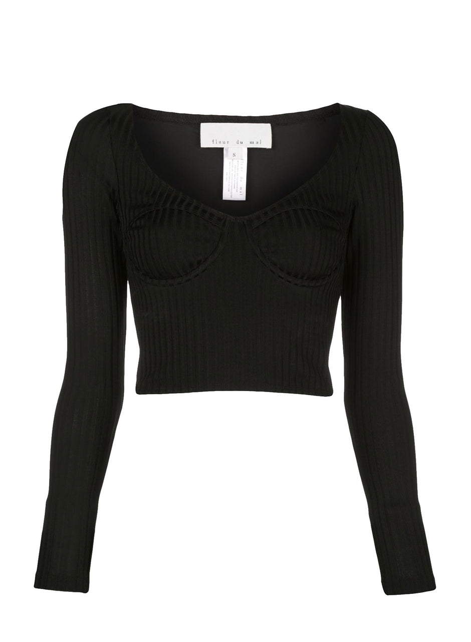 Black - Long Sleeve Knit Bra Top | Fleur du Mal - DEMO