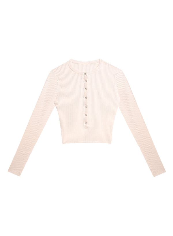 Ivory - Knit Cropped Henley | Fleur du Mal - DEMO