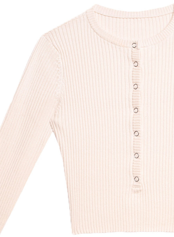 Ivory - Knit Cropped Henley | Fleur du Mal - DEMO