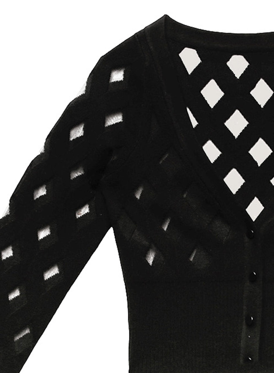Black - Knit Grid Cardigan | Fleur du Mal - DEMO