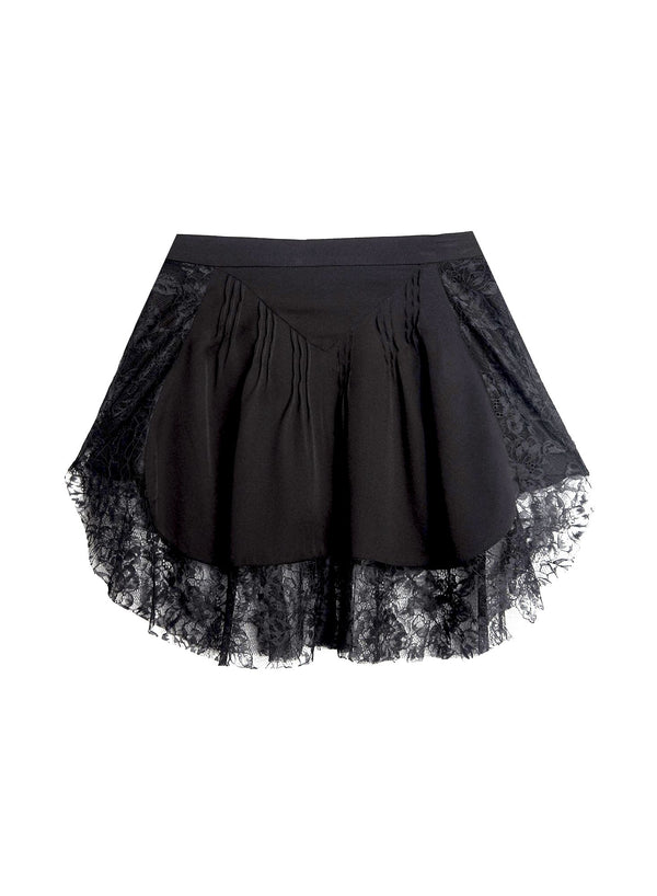 Black - Loulou Lace Border Pintuck Skirt | Fleur du Mal - DEMO