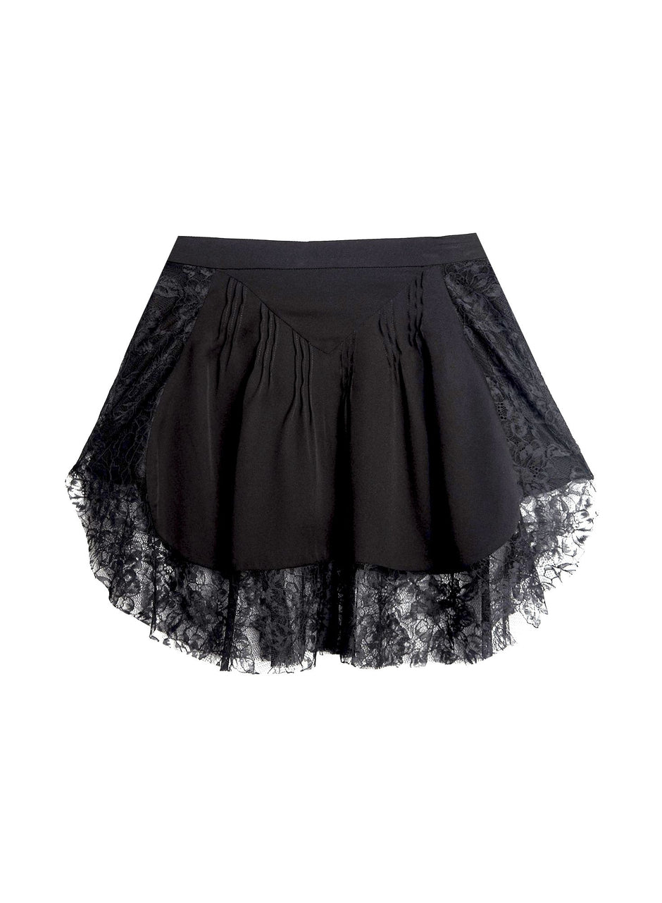 Black - Loulou Lace Border Pintuck Skirt | Fleur du Mal - DEMO