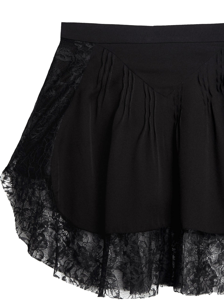 Black - Loulou Lace Border Pintuck Skirt | Fleur du Mal - DEMO