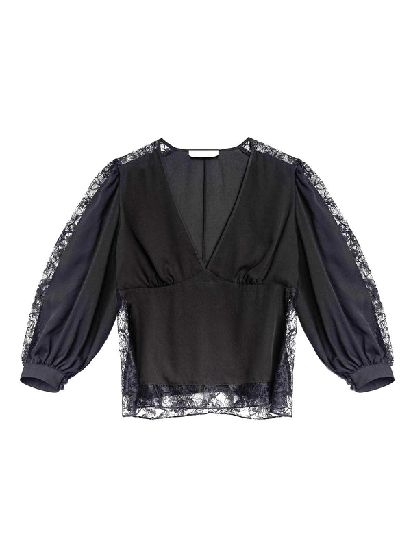 Black - Loulou Lace Insert Blouse | Fleur du Mal - DEMO