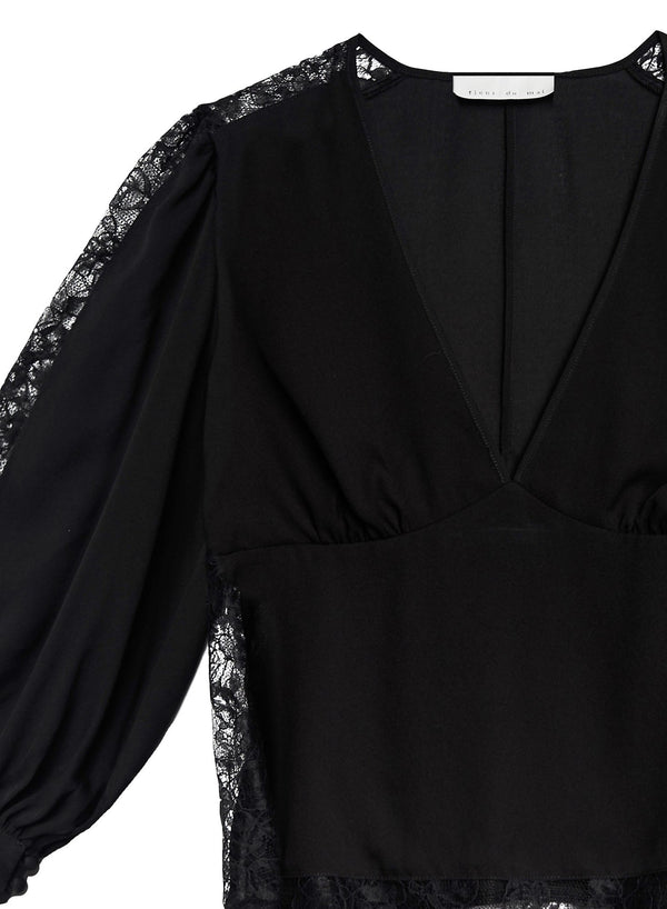 Black - Loulou Lace Insert Blouse | Fleur du Mal - DEMO