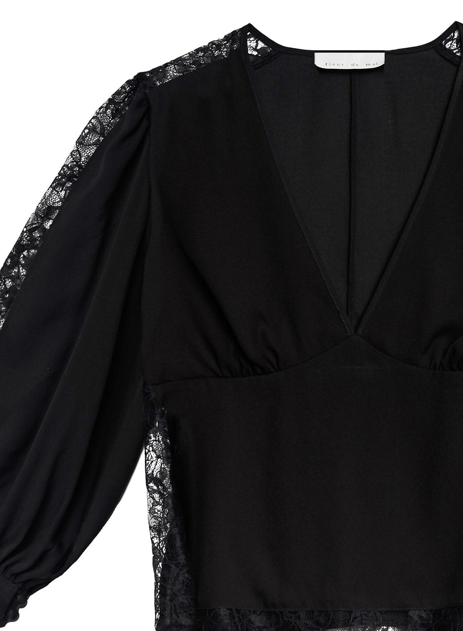 Black - Loulou Lace Insert Blouse | Fleur du Mal - DEMO