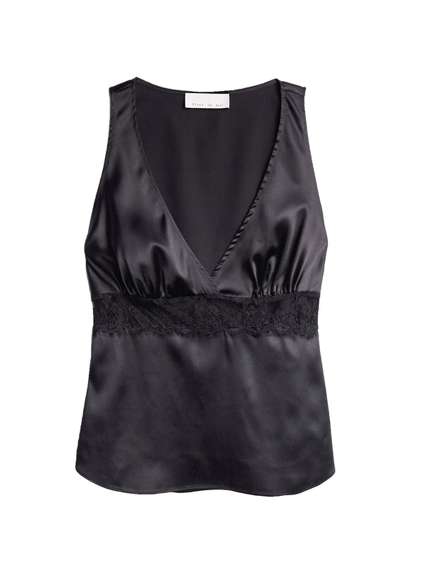 Black - Silk Cami with Lace Insert | Fleur du Mal - DEMO