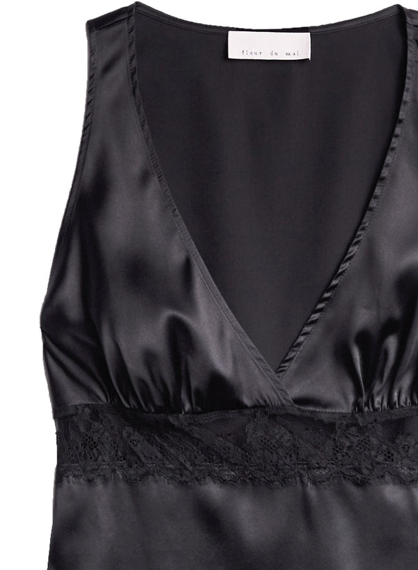 Black - Silk Cami with Lace Insert | Fleur du Mal - DEMO