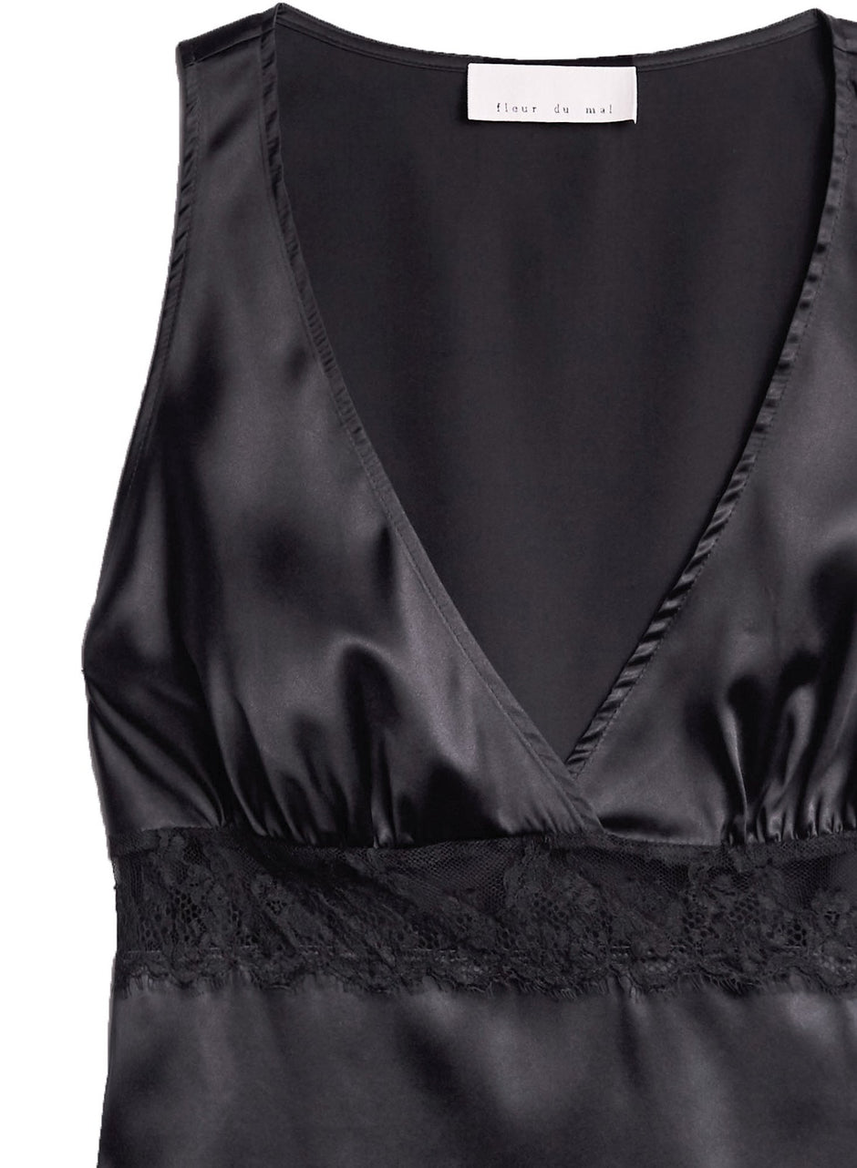 Black - Silk Cami with Lace Insert | Fleur du Mal - DEMO