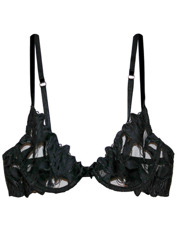 Black - Fuller Cup Lily Embroidery Plunge Demi Bra | Fleur du Mal - DEMO