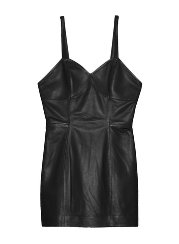 Black - Leather Mini Slip Dress | Fleur du Mal - DEMO