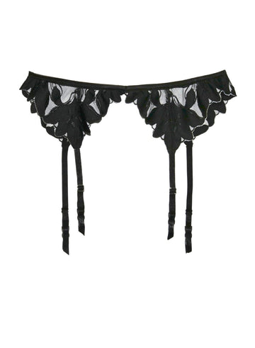 Black - Lily Embroidery Garter Belt | Fleur du Mal - DEMO