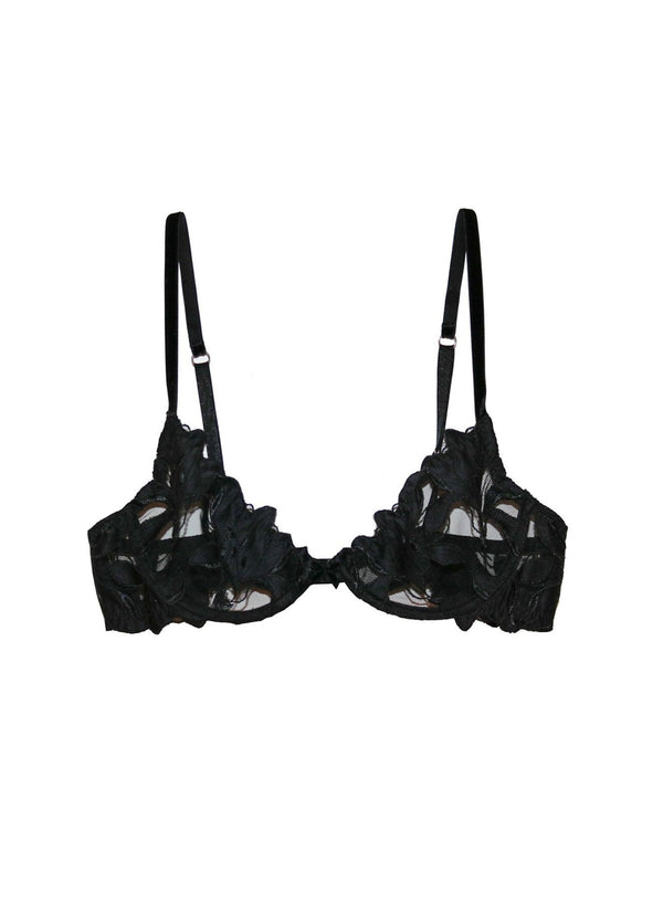 Black - Lily Embroidery Plunge Demi Bra | Fleur du Mal - DEMO