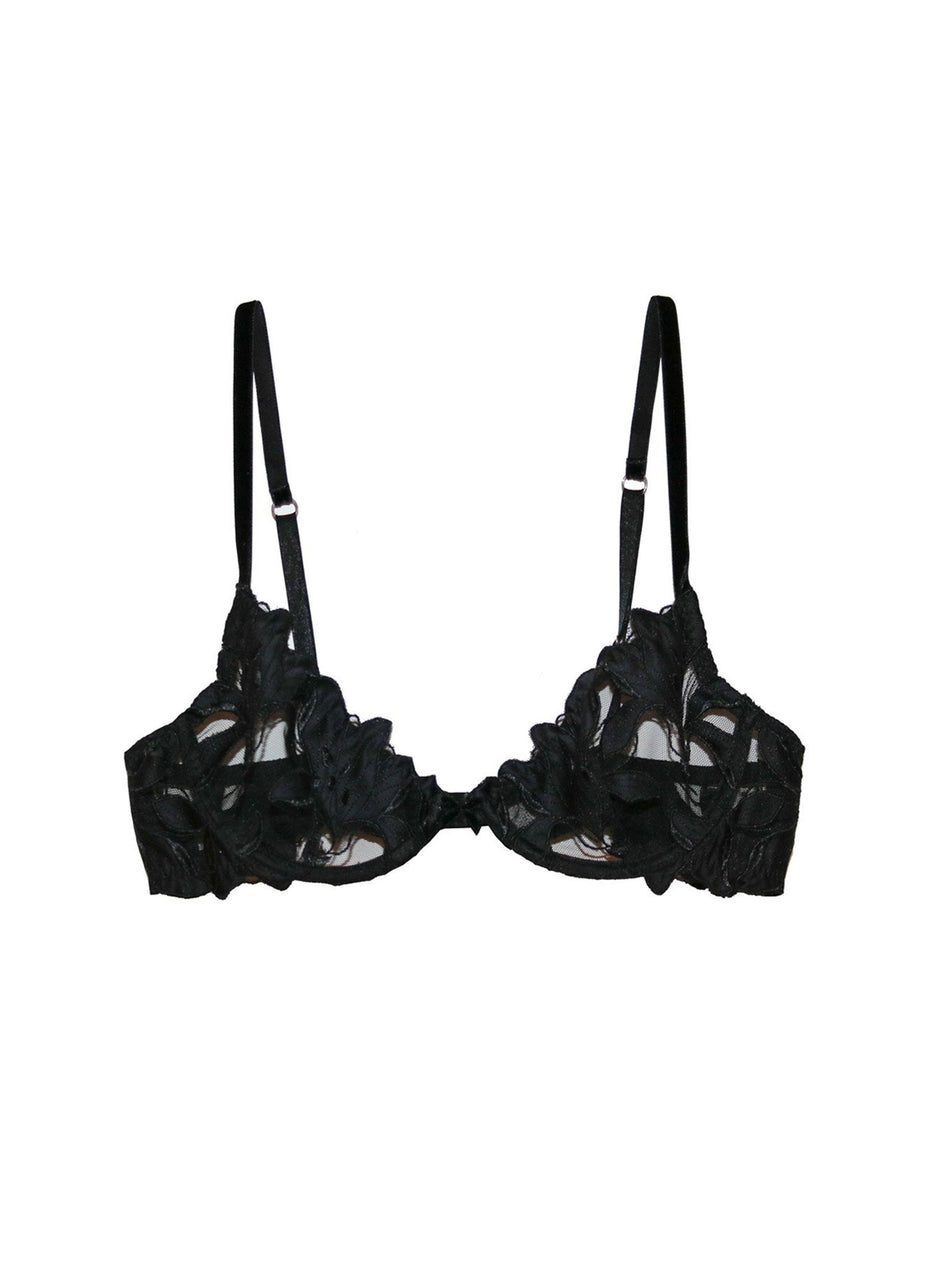 Black - Lily Embroidery Plunge Demi Bra | Fleur du Mal - DEMO