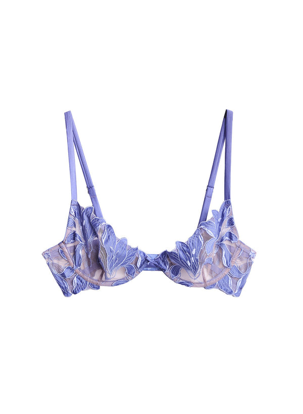 Periwinkle - Lily Embroidery Plunge Demi Bra | Fleur du Mal - DEMO