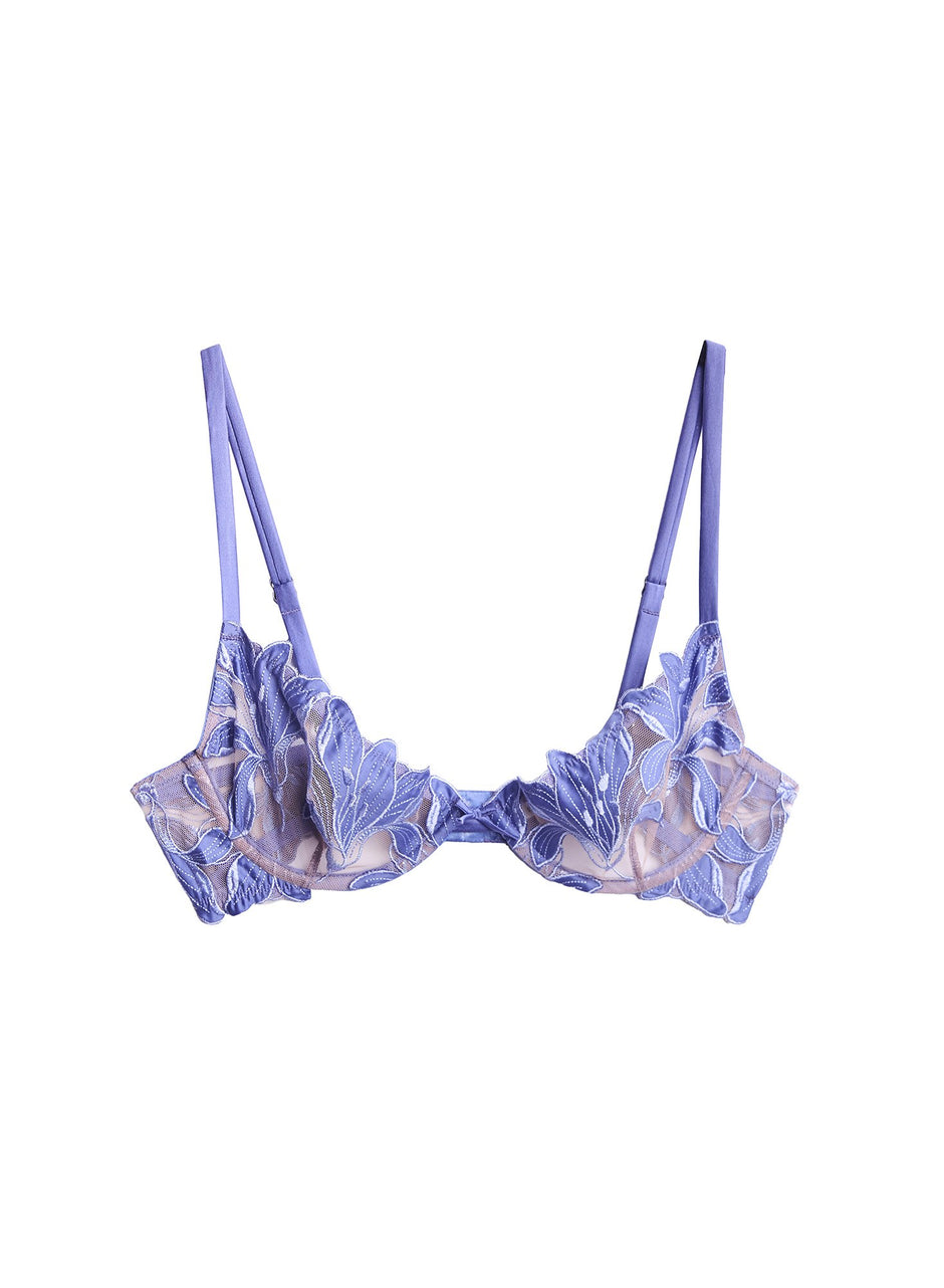 Periwinkle - Lily Embroidery Plunge Demi Bra | Fleur du Mal - DEMO