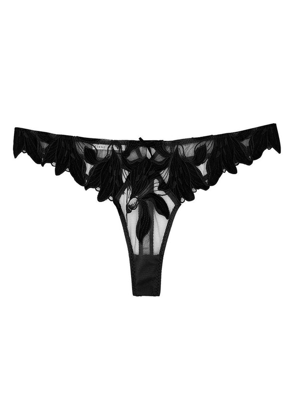 Black - Lily Embroidery Hipster Thong | Fleur du Mal - DEMO