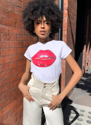 White - Tina Maria Elena Lips Tee | Fleur du Mal - DEMO