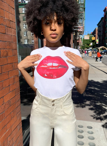 White - Tina Maria Elena Lips Tee | Fleur du Mal - DEMO