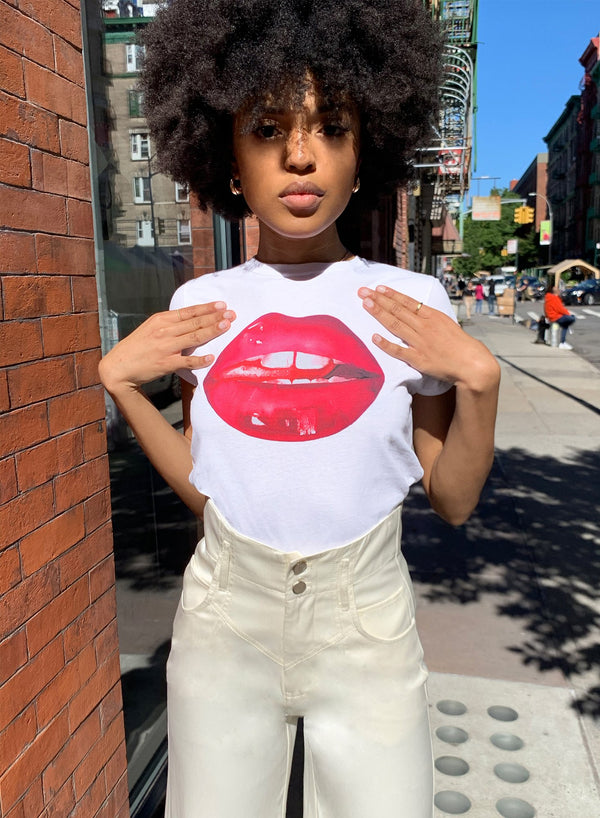 White - Tina Maria Elena Lips Tee | Fleur du Mal - DEMO