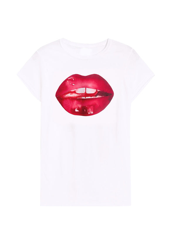 White - Tina Maria Elena Lips Tee | Fleur du Mal - DEMO