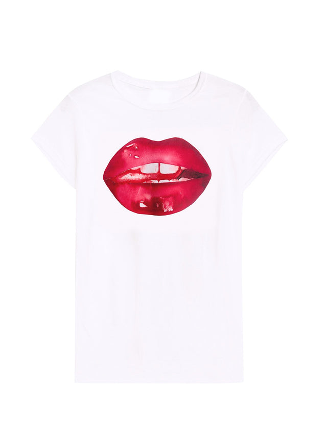 White - Tina Maria Elena Lips Tee | Fleur du Mal - DEMO