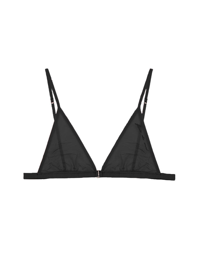 Black - Logo Embroidered Tricot Triangle Bra | Fleur du Mal - DEMO