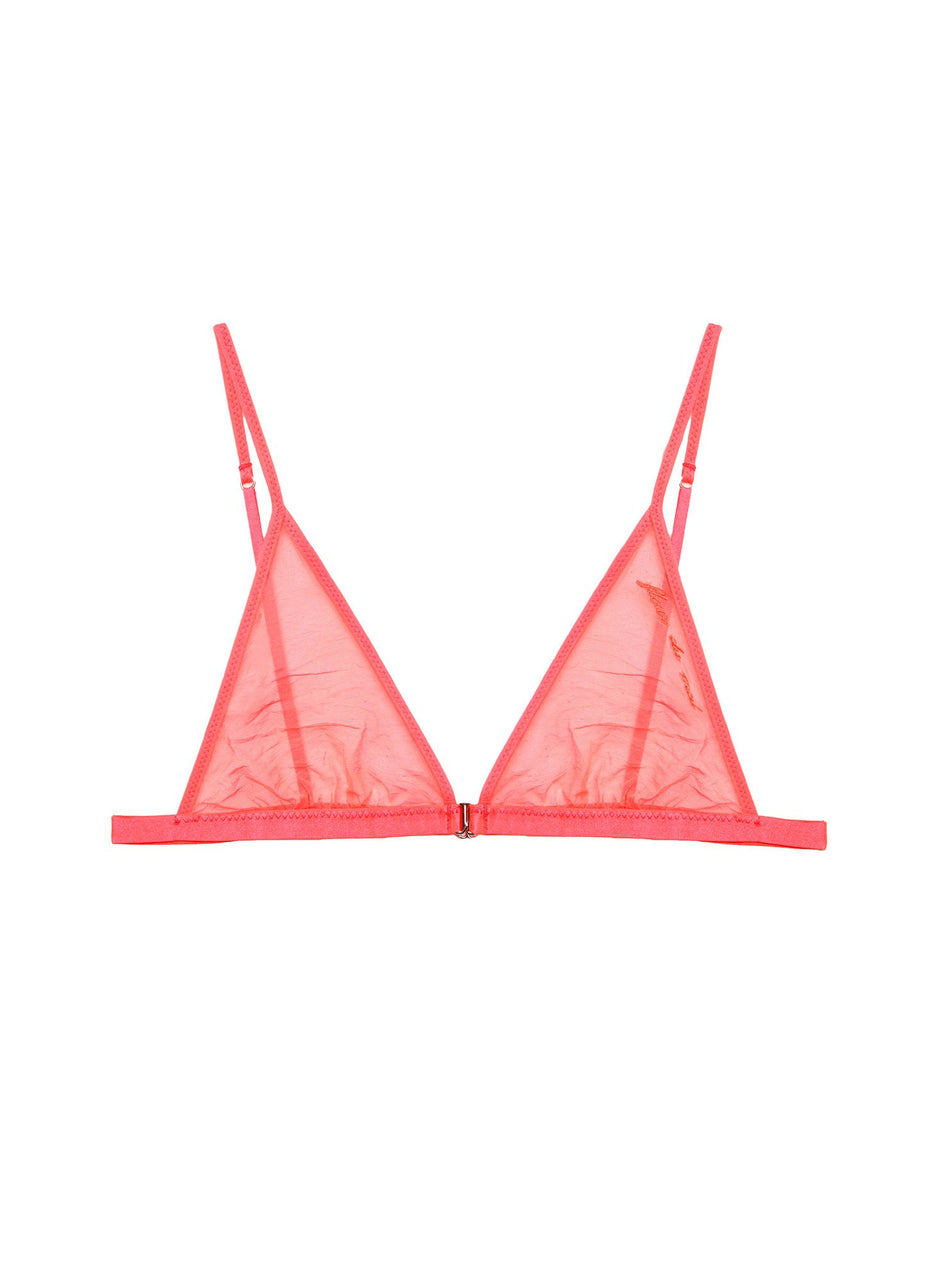 Neon raspberry - Logo Embroidered Tricot Triangle Bra | Fleur du Mal - DEMO
