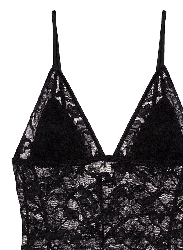 Black - Magnolia Lace Triangle Bodysuit | Fleur du Mal - DEMO