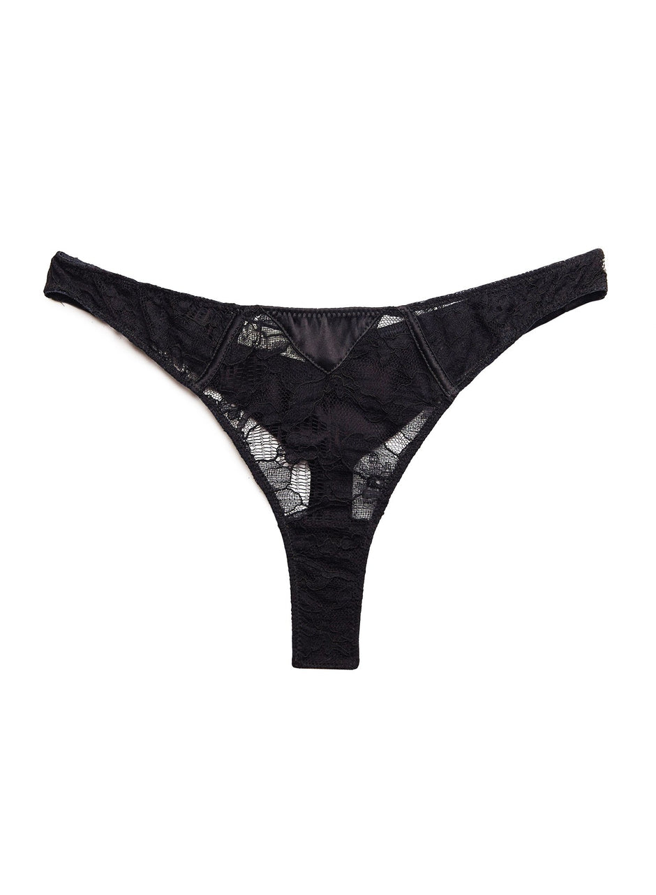 Black - Magnolia Lace Thong | Fleur du Mal - DEMO