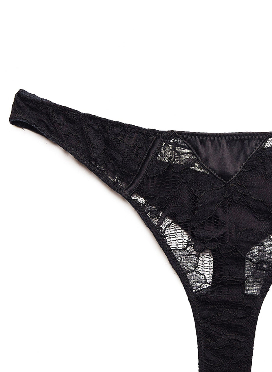 Black - Magnolia Lace Thong | Fleur du Mal - DEMO