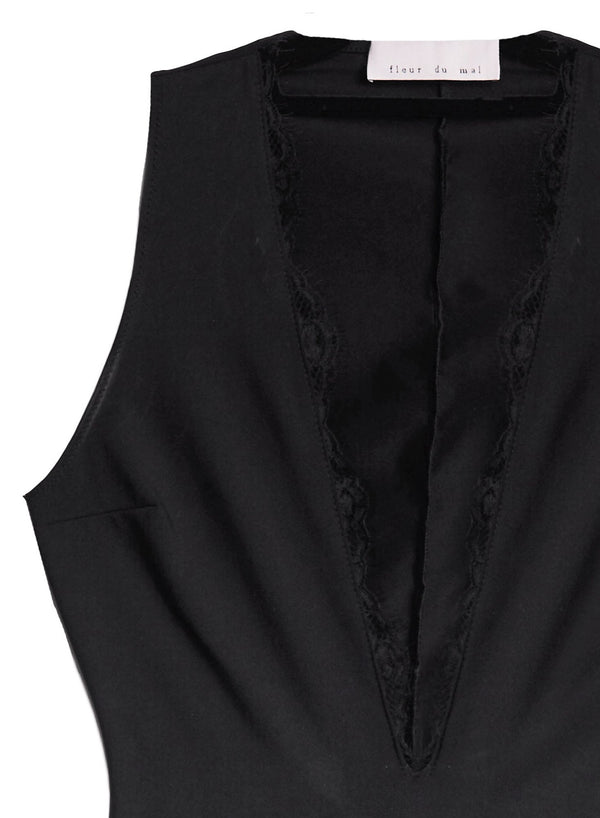 Black - Margo Lace Trim Deep V Bodysuit | Fleur du Mal - DEMO