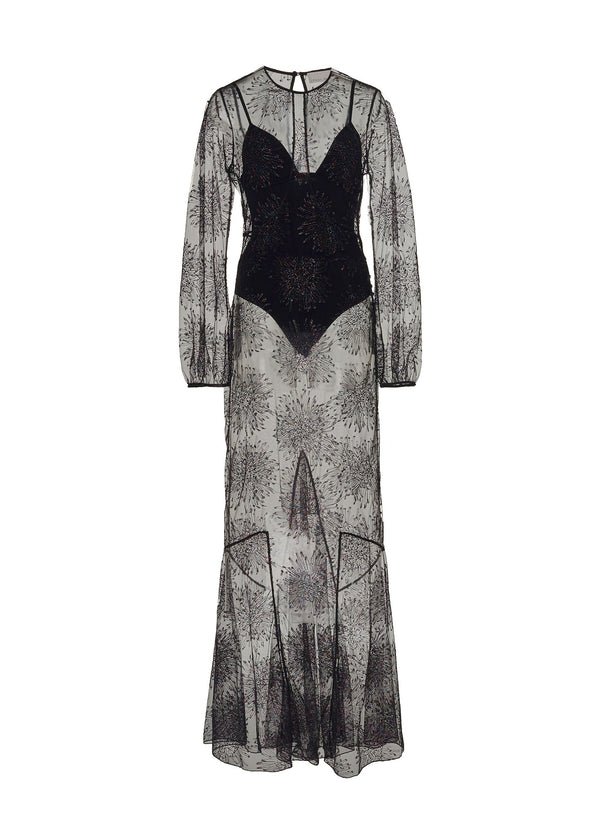 Black - Embroidered Mermaid Dress with Bodysuit | Fleur du Mal - DEMO