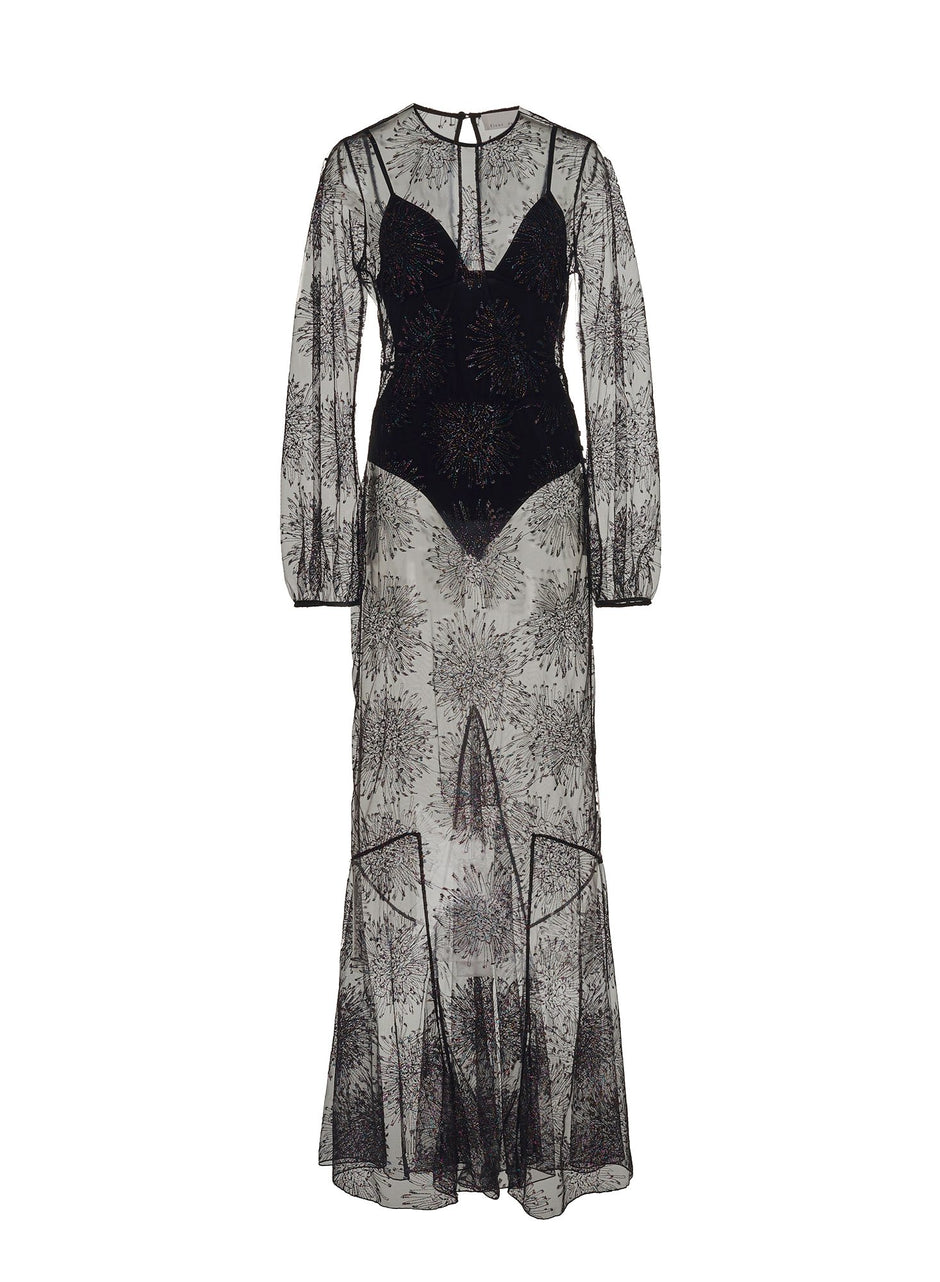 Black - Embroidered Mermaid Dress with Bodysuit | Fleur du Mal - DEMO