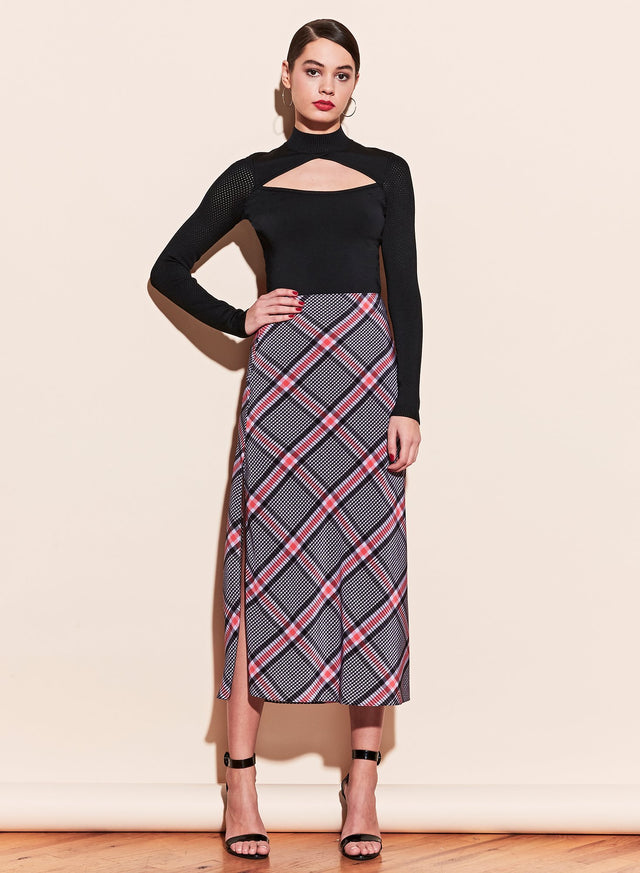Tanzanite check - Midi Skirt With Slit | Fleur du Mal - DEMO
