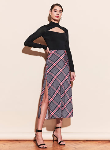 Tanzanite check - Midi Skirt With Slit | Fleur du Mal - DEMO