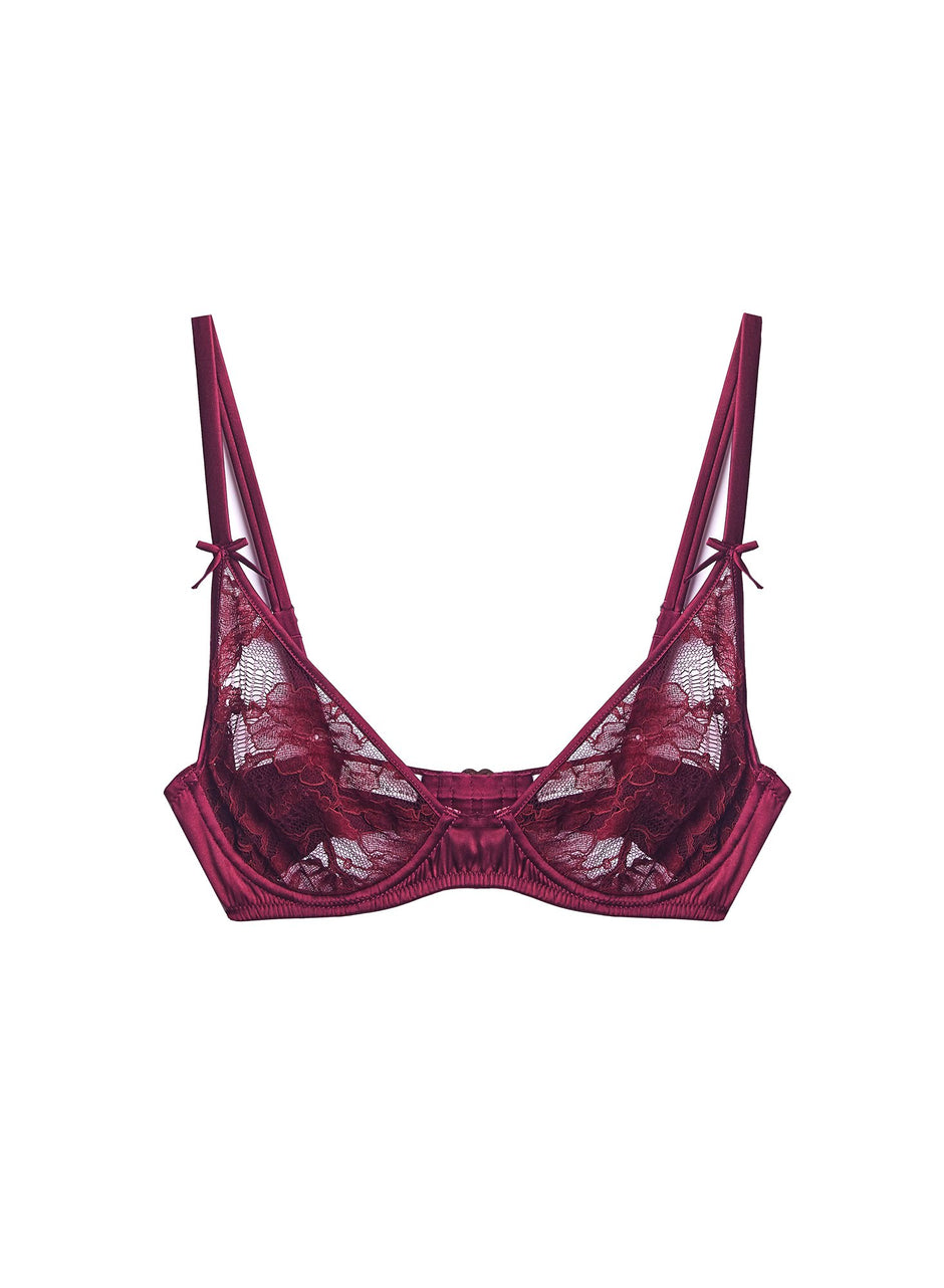 Mulberry - Fuller Cup Magnolia Lace Unlined Demi Bra | Fleur du Mal - DEMO