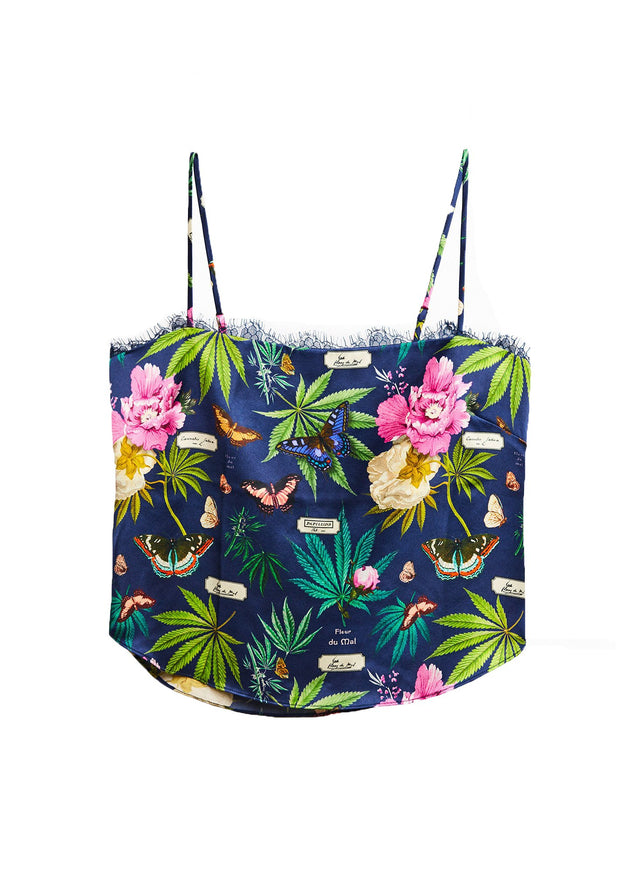 Papillon indigo - Straight Neck Cami with Lace Trim | Fleur du Mal - DEMO