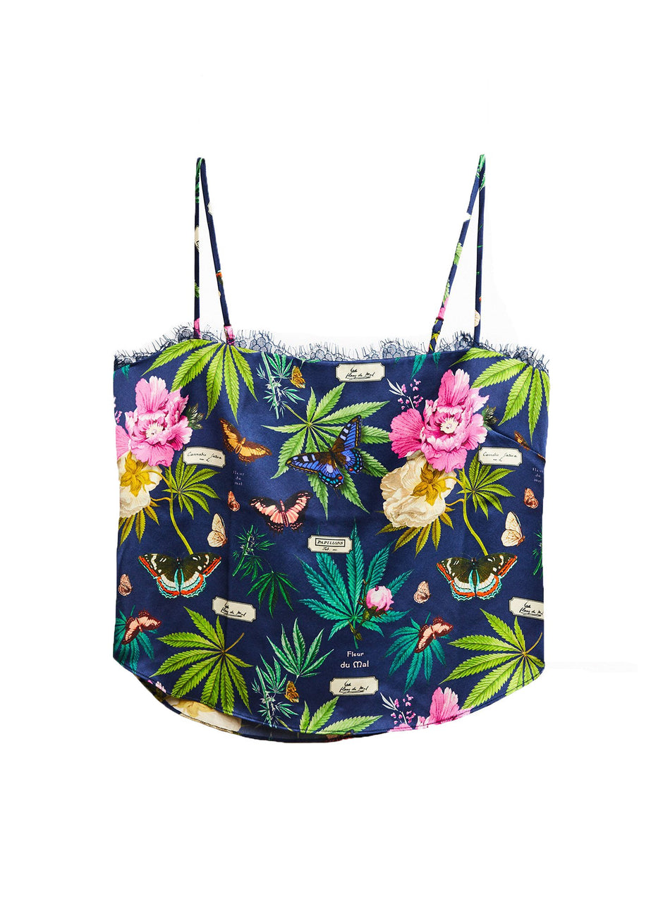 Papillon indigo - Straight Neck Cami with Lace Trim | Fleur du Mal - DEMO