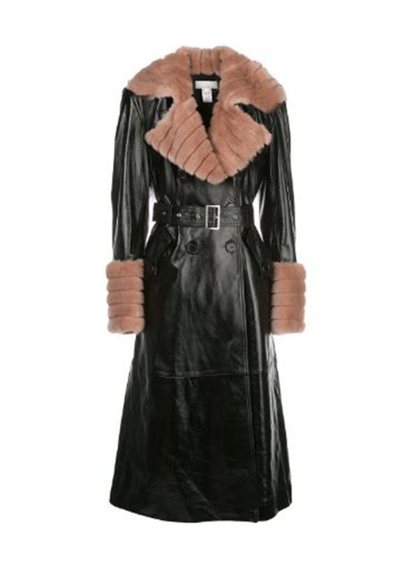Black - Patent Trench with Detachable Fur | Fleur du Mal - DEMO