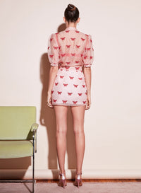 Butterfly Embroidered Pintuck Blouse