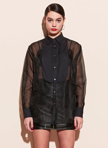 Black - Pintuck Tuxedo Shirt | Fleur du Mal - DEMO