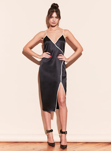 Black - Piped V-Neck Dress | Fleur du Mal - DEMO