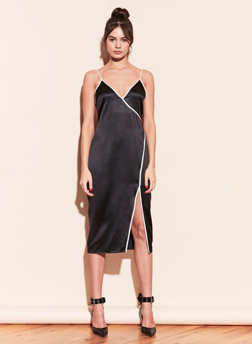 Black - Piped V-Neck Dress | Fleur du Mal - DEMO