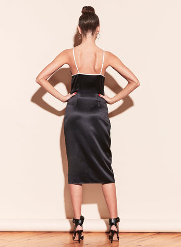 Black - Piped V-Neck Dress | Fleur du Mal - DEMO