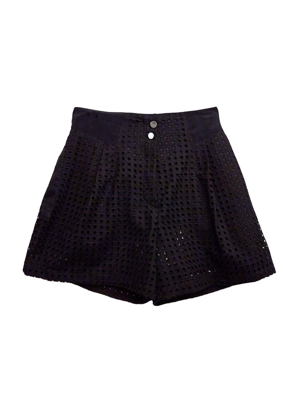 Black - Eyelet Pleated Shorts | Fleur du Mal - DEMO
