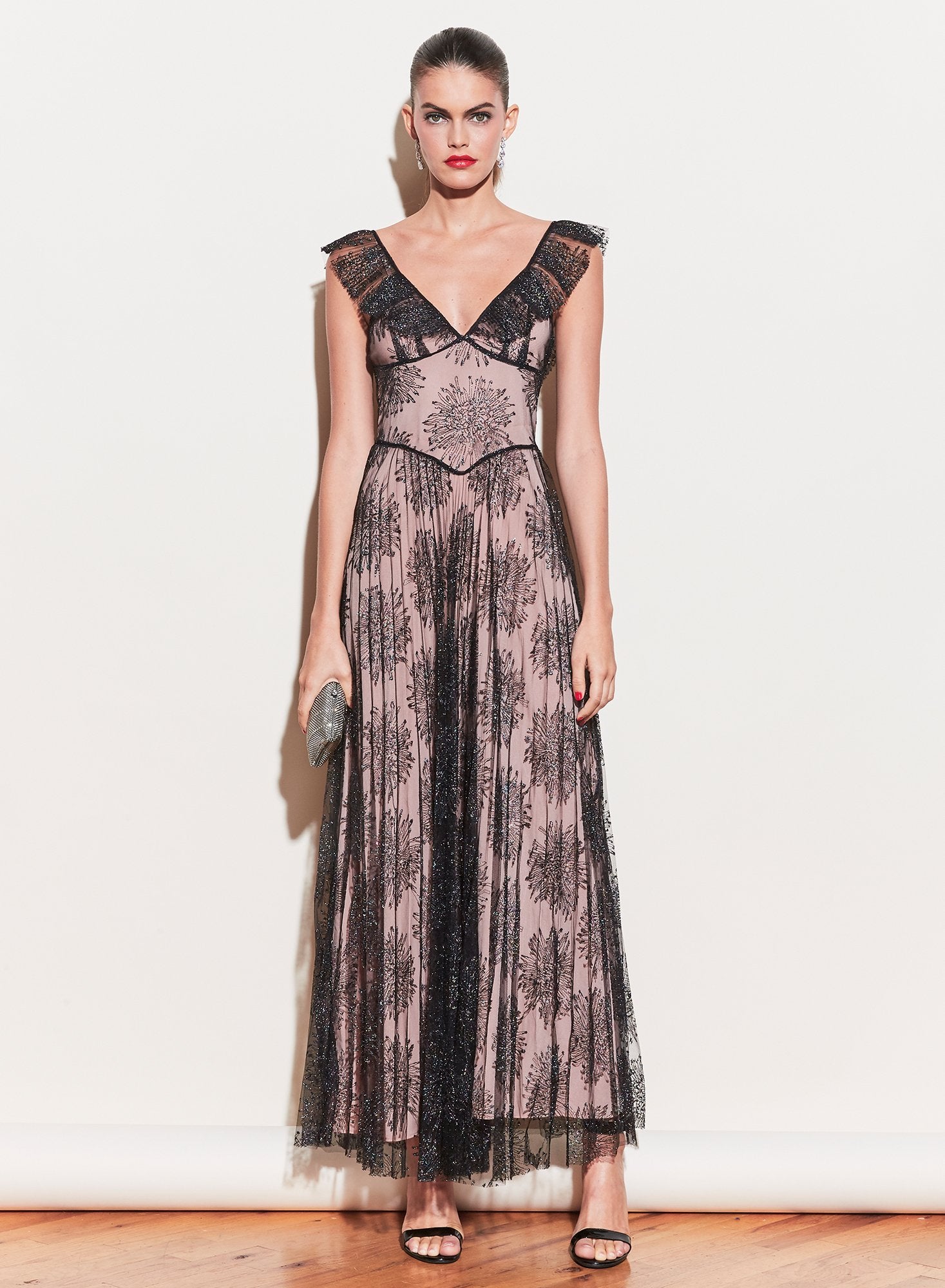 Pleated Tulle Gown With Slip