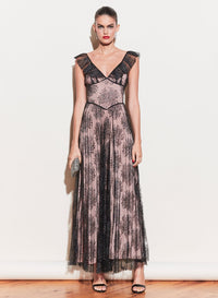 Pleated Tulle Gown With Slip