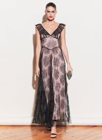 Pleated Tulle Gown With Slip