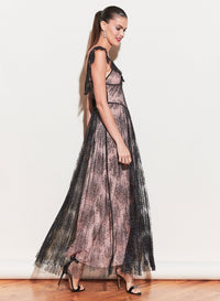 Pleated Tulle Gown With Slip